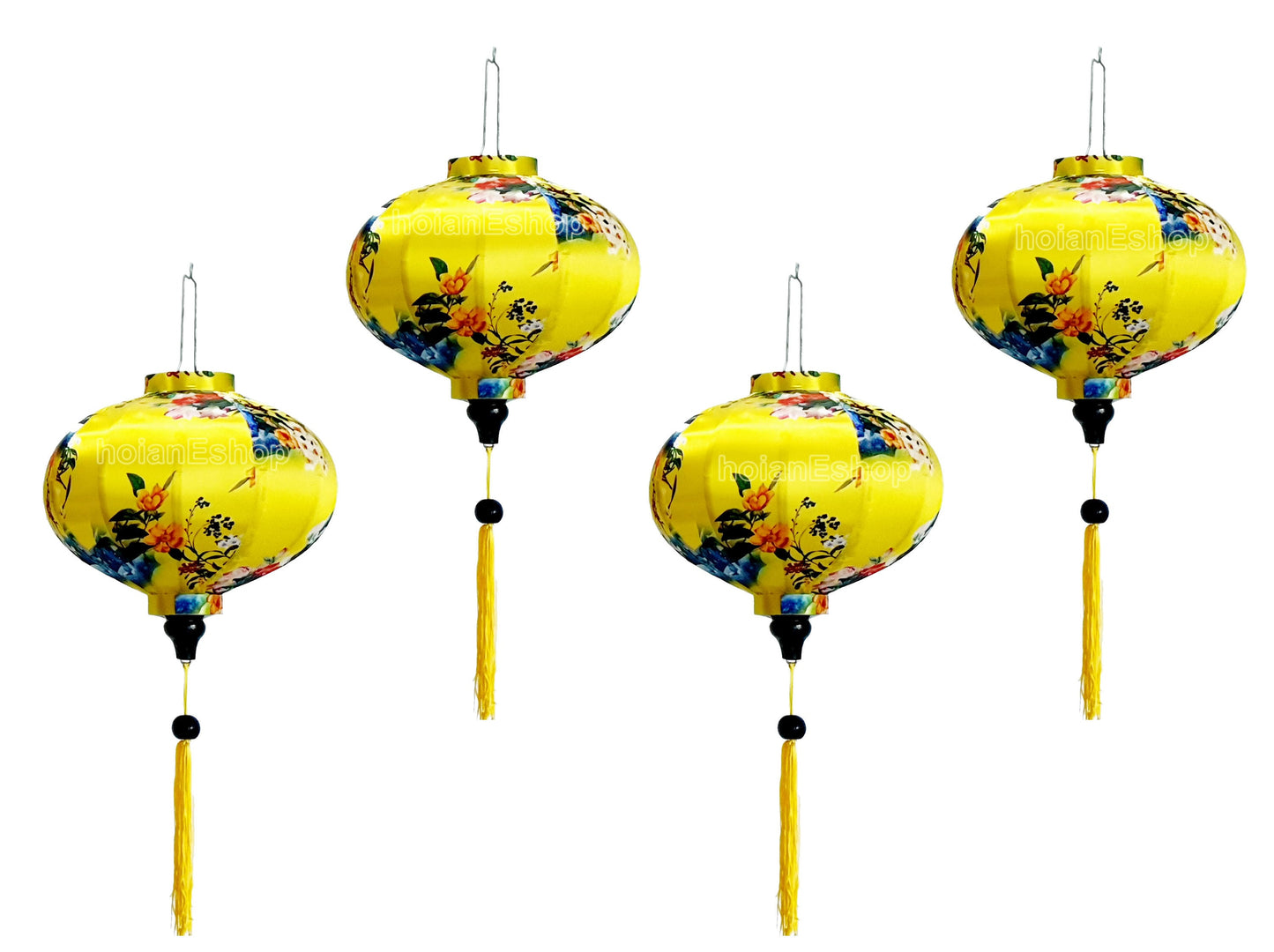 Set of 4 Hoi An bamboo silk lanterns 35cm with 3D flower fabric Garden decor Personalization lanterns Wedding lanterns hoi an