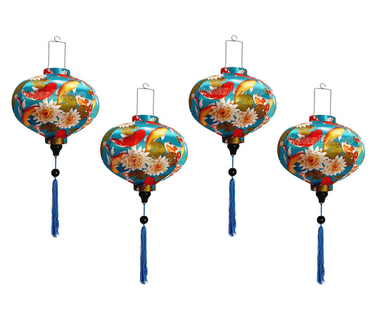 Set of 4 Hoi An bamboo silk lanterns 35cm with 3D flower fabric Garden decor Personalization lanterns Wedding lanterns hoi an