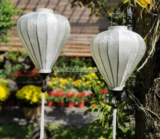Set 2 Vietnam Ivory White Silk Lanterns for Wedding Party decor (55cm) Garlic White Lanterns for Events Decorative