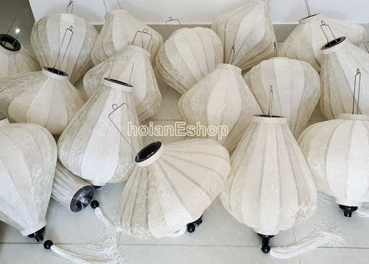 Set 20 Ivory/White Silk Lanterns 55 cm for wedding party decor, Traditional lanterns for Garden Balcony Decoration