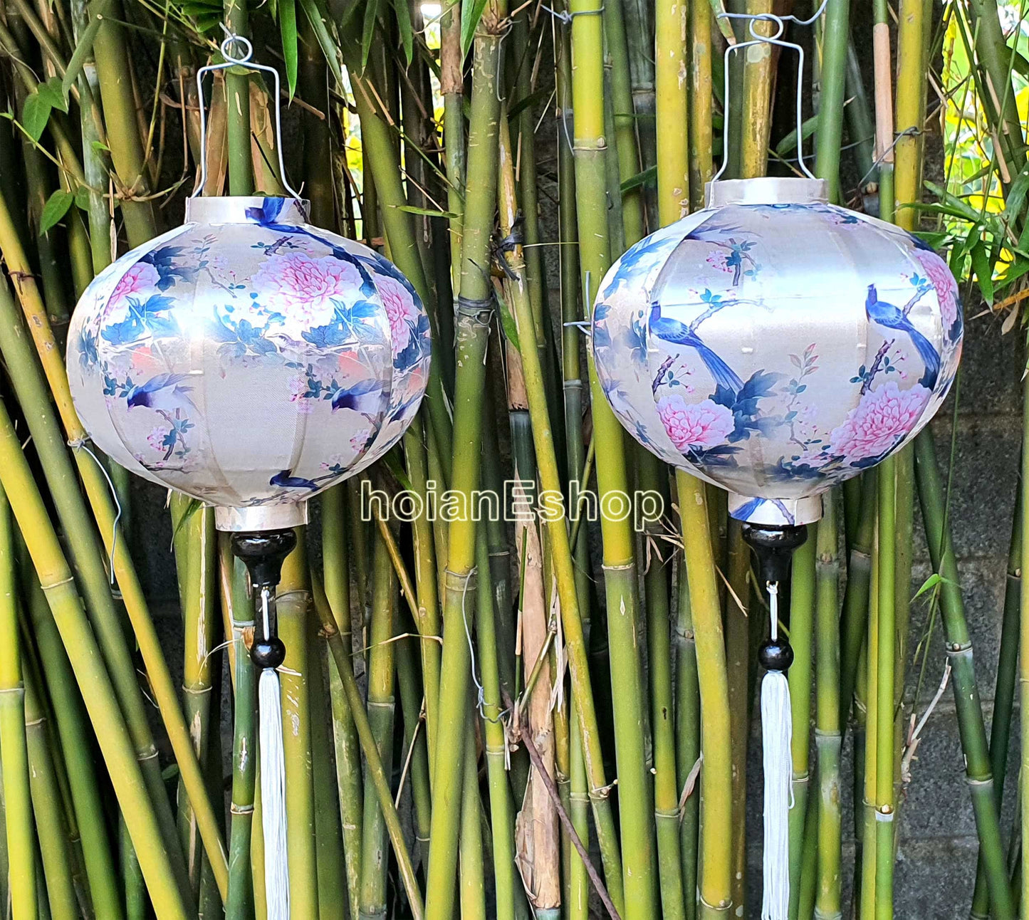 Set 2 Vietnam bamboo silk lanterns 35cm - New 3D flower fabric - Wedding lanterns - Buyer choose shape and color - Personalization lantern