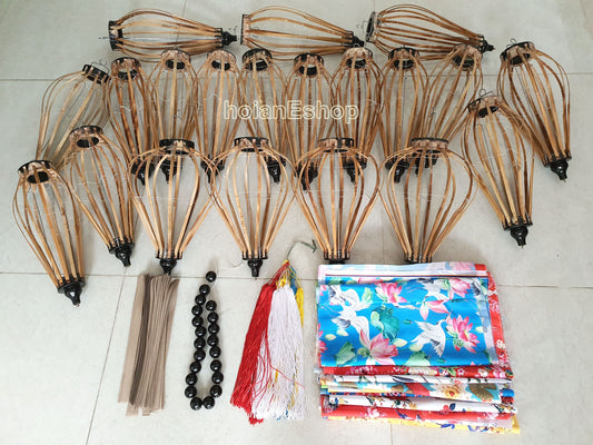 Set of 20 Hoi An lantern accessories for lantern making class - Customize shape and colors (including bamboo frame, precut fabric, tassel)