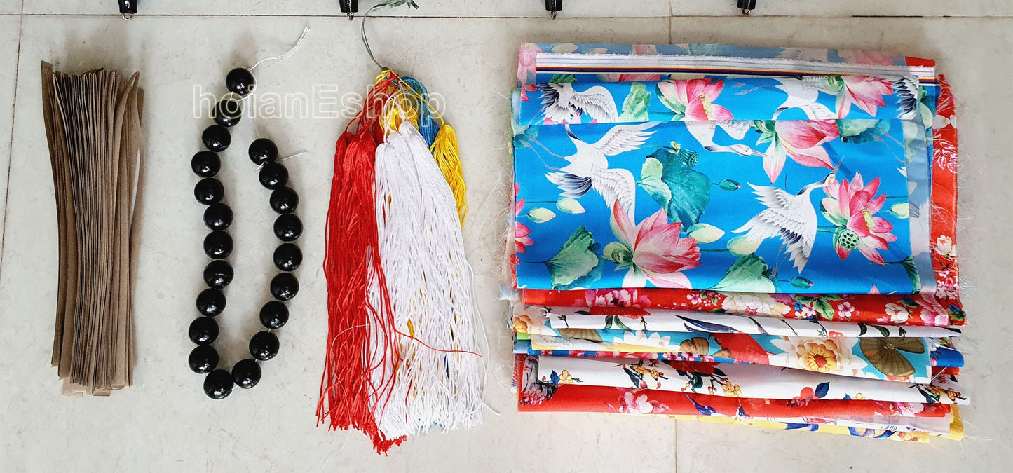 Set 8 pcs Vietnam lantern accessories for lantern making class - Customize shape and colors (including bamboo frame, precut fabric, tassel)