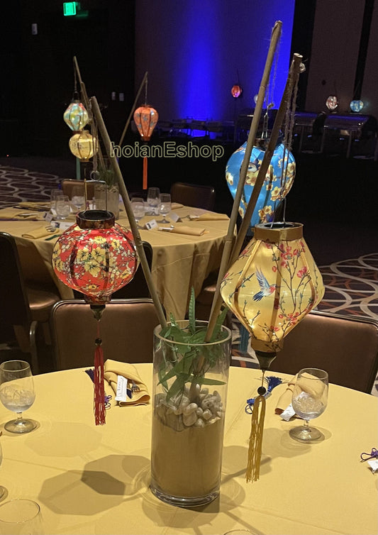 Set 50 Small Silk Lanterns 22cm for decorating the stage - Festival lanterns - Flower Lanterns for Wedding Party decor - Restaurant decor