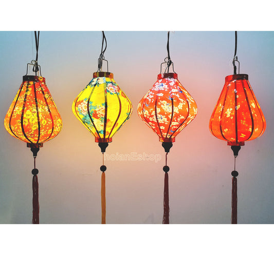Set of 4 bamboo silk lanterns 35cm - Mix shape and color - Lantern for wedding - Wedding lighting ideas - Home front door decoration