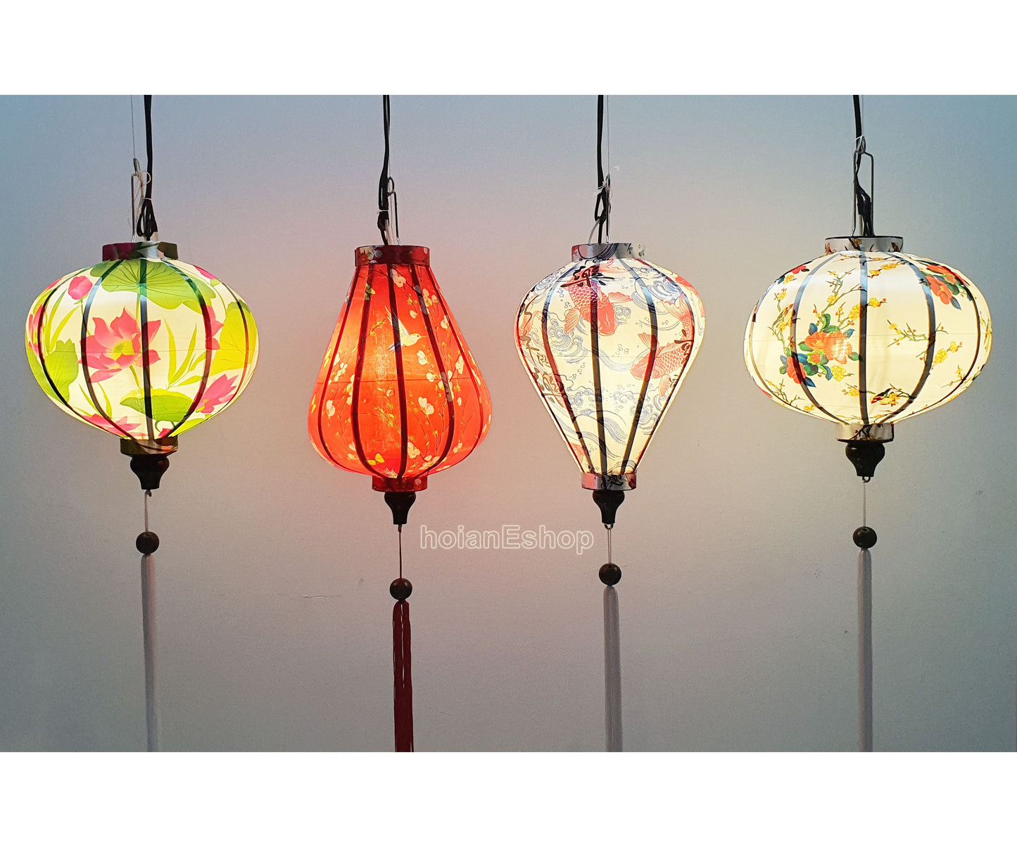 Set 4 Vietnamese Hoi An silk lanterns 35cm - Personalization lanterns - Christmas lanterns - Lanterns for Wedding - Lanterns for Restaurant