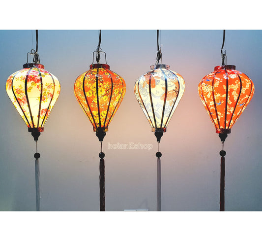 Set of 4 bamboo silk lanterns 35cm - Mix shape and color - Lantern for wedding - Wedding lighting ideas - Home front door decoration