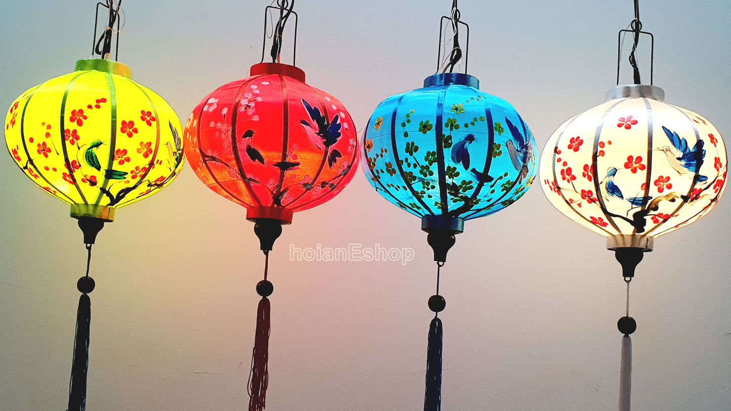 Set 4 pcs handpainted hoi an silk lanterns for wedding party decoration - patio decor - balcony decor - wholesale silk lantern