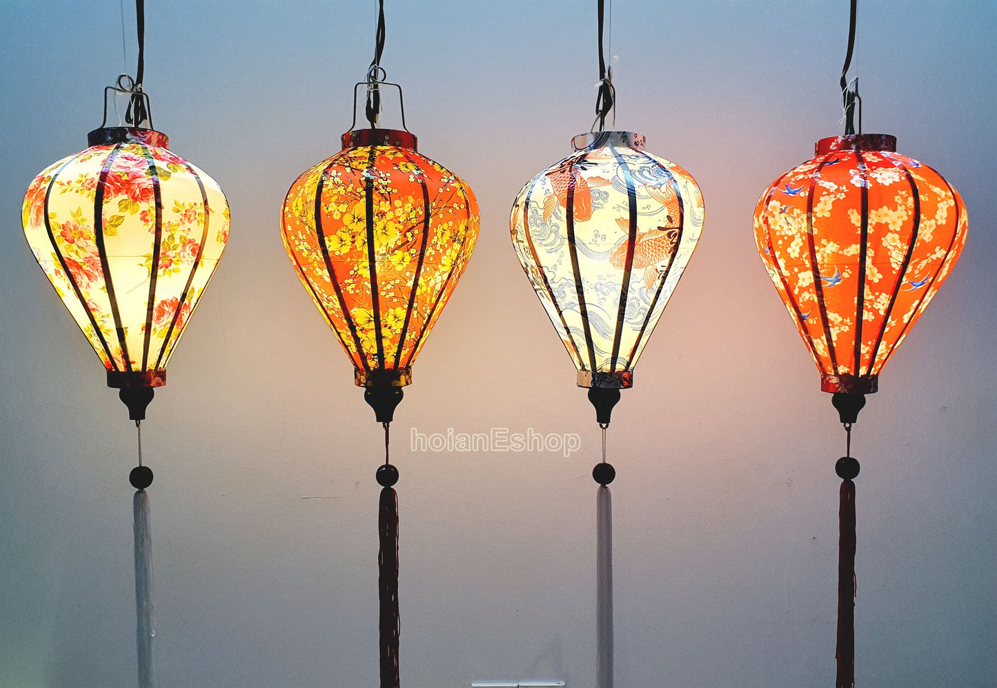 Set 4 Vietnamese Hoi An silk lanterns 35cm - Personalization lanterns - Christmas lanterns - Lanterns for Wedding - Lanterns for Restaurant