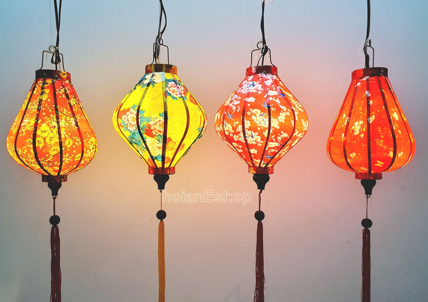 Set 4 Vietnamese Hoi An silk lanterns 35cm - Personalization lanterns - Christmas lanterns - Lanterns for Wedding - Lanterns for Restaurant