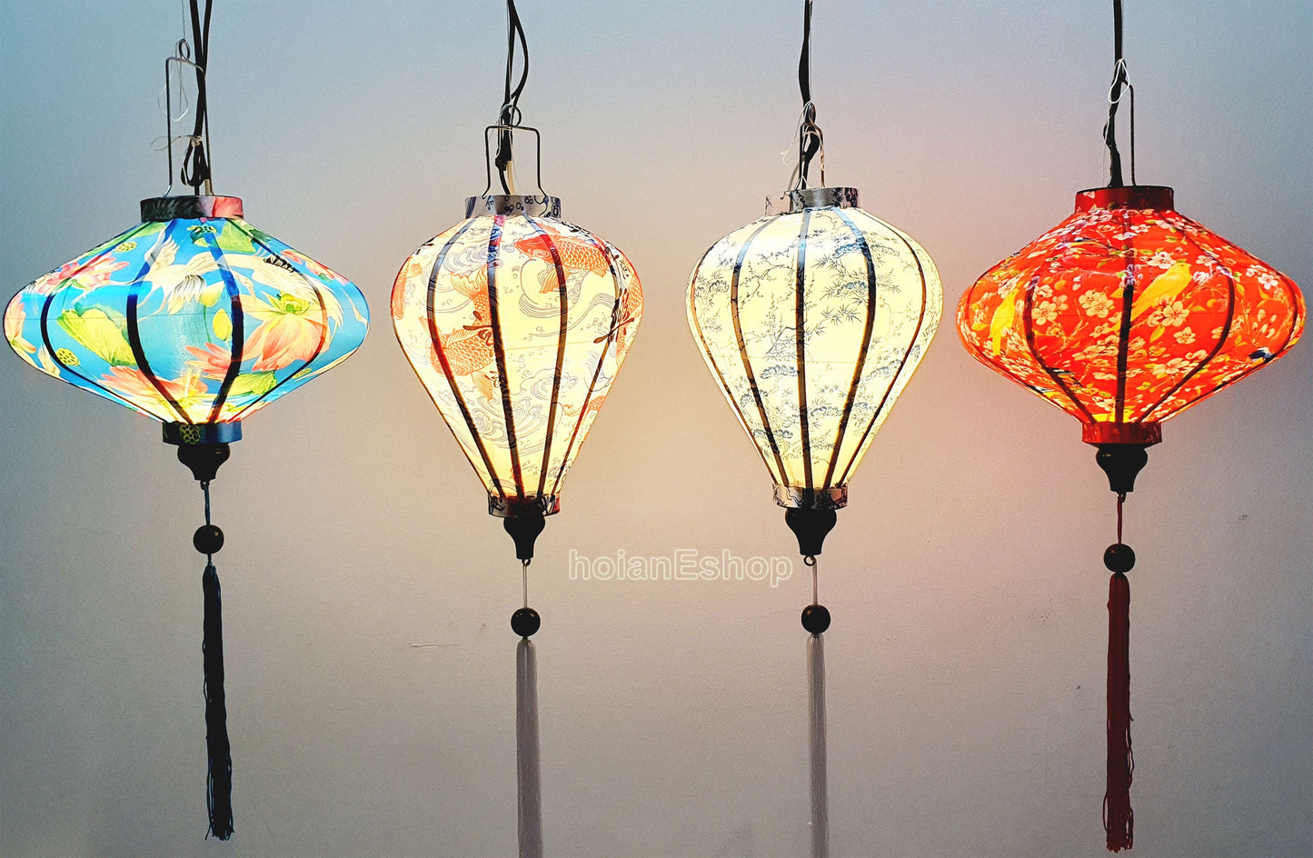 Set 4 Vietnamese Hoi An silk lanterns 35cm - Personalization lanterns - Christmas lanterns - Lanterns for Wedding - Lanterns for Restaurant