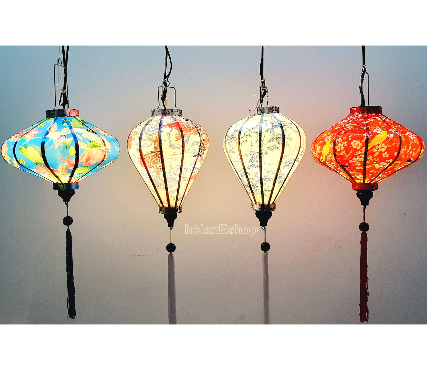 Set 4 Vietnamese bamboo silk lanterns 35cm - Flower Lanterns for Christmas - Wedding lanterns for sale - Traditional vietnamese lanterns