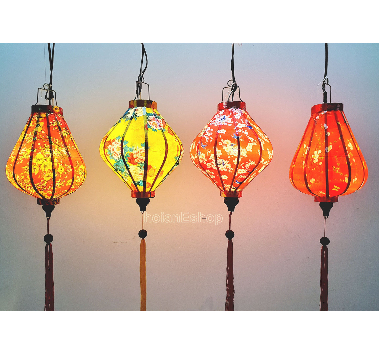 Set of 4 Vietnam bamboo silk lanterns 35cm for Christmas decoration - Personalization lanterns - Lanterns for weddings decoration