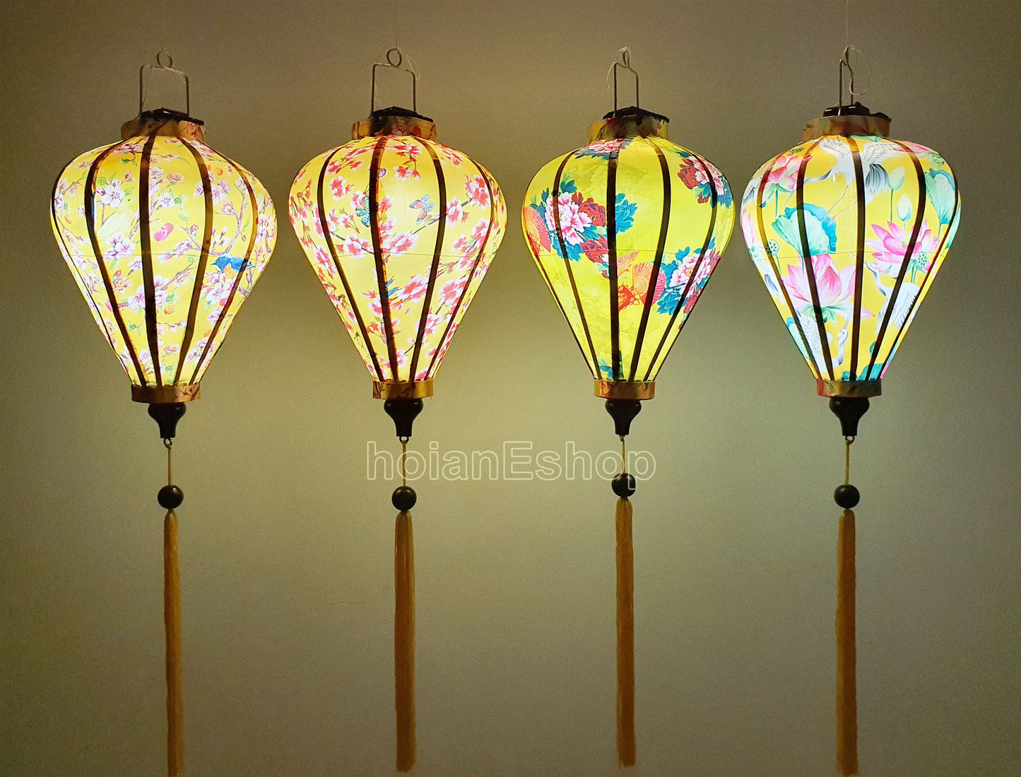 Set of 4 Vietnam bamboo silk lanterns 35cm - Customized lanterns - Personalization lanterns - Wedding lanterns - Garden lanterns
