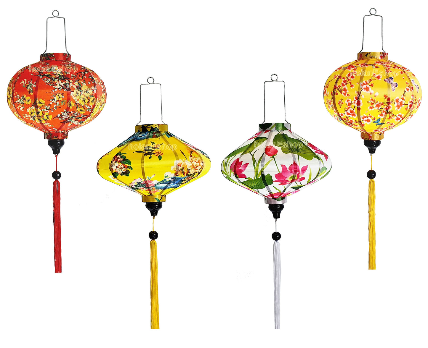 Vietnamese Hoi An Silk Lanterns for traditional TET decorations - Lunar New Year Decor - Wedding party decor - SET 4 PCS