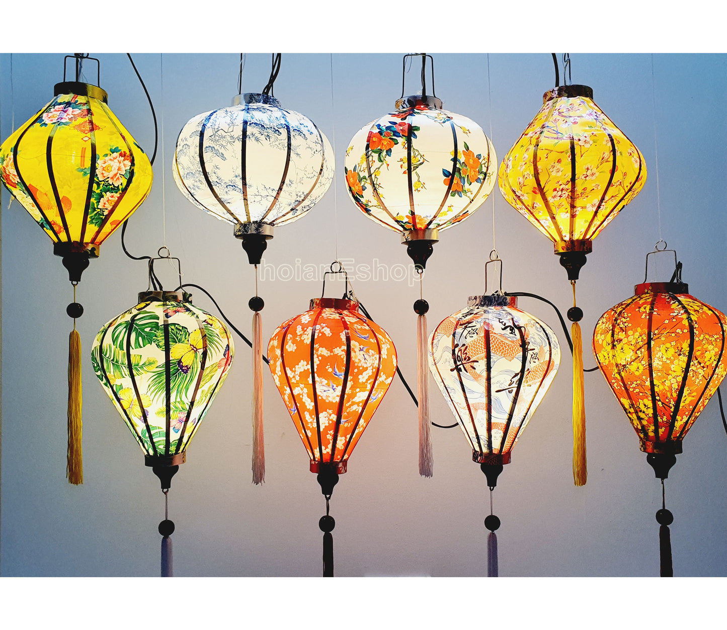 Set 8 pcs hoi an silk lanterns 35cm for wedding decoration - garden decor - New Year Decor - TET Decor - wholesale silk lanterns